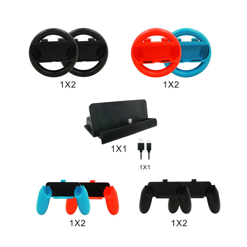 10 in 1 Game Accessories Kit Racing Steering Wheel Handle Hand Grip USB Cable Charger Charging Dock Station for Nintendo Switch