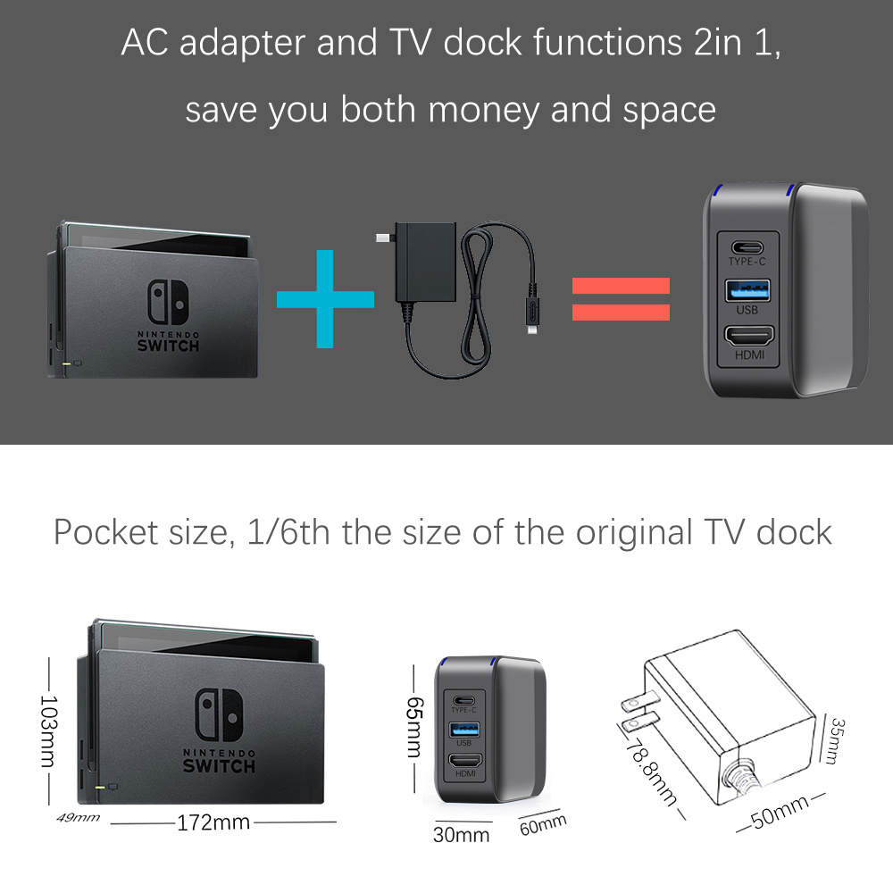 2 In 1 USB Hub Adapter USB 3.0 Charging Dock 45W  Screen Projection Charger for Nintendo Switch / Steam Deck Accessories