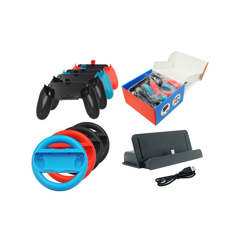 10 in 1 Game Accessories Kit Racing Steering Wheel Handle Hand Grip USB Cable Charger Charging Dock Station for Nintendo Switch