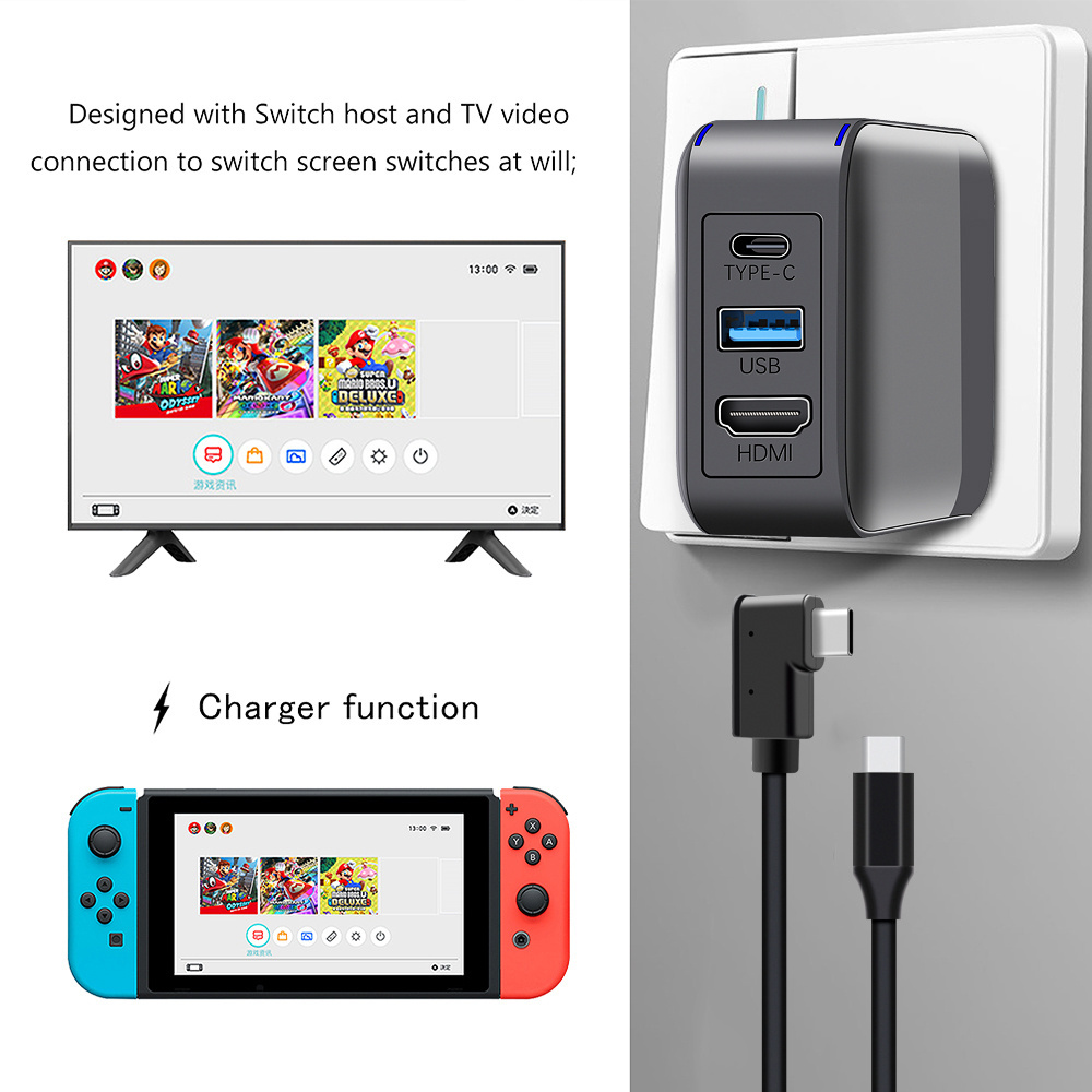 2 In 1 USB Hub Adapter USB 3.0 Charging Dock 45W  Screen Projection Charger for Nintendo Switch / Steam Deck Accessories