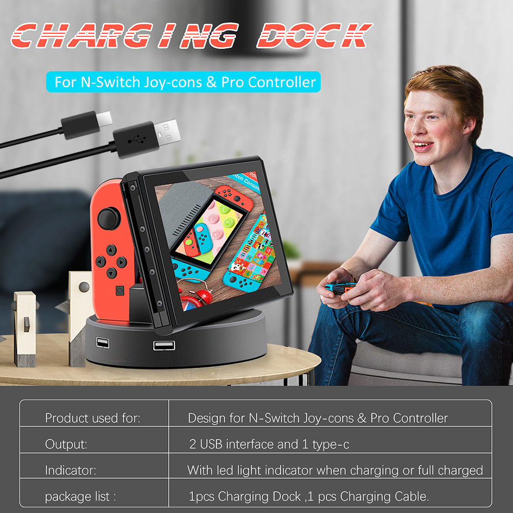 Controller Charger Charging Dock Station for Pro Controller with Type-c charging cable Compatible with Nintendo Switch & OLED