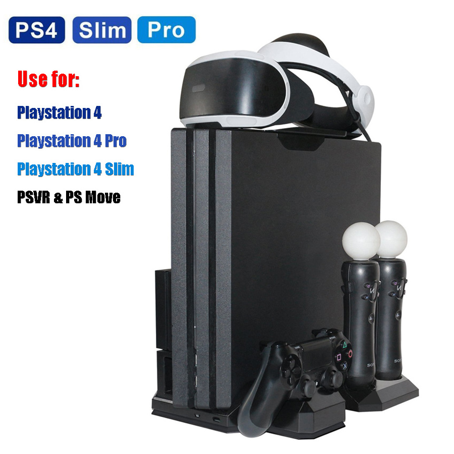 PS4/Pro/Slim PS VR Multifunctional Vertical Stand with Cooler Master Fan PS Move Controller Dock Power Charger