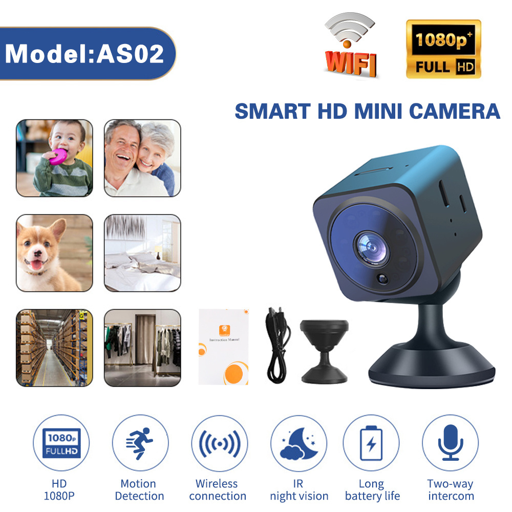 IWFCAM Newest AS02 Mini Camera 1080P HD Wireless Infrared Night Vision Surveil Camera Two-way Intercom WiFi CCTV Camera