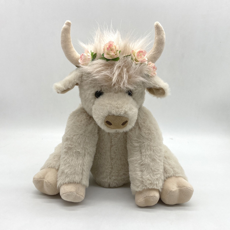 Simulated joints with movable Highland Cow plush doll, long-haired yak plush doll, cow plush toy