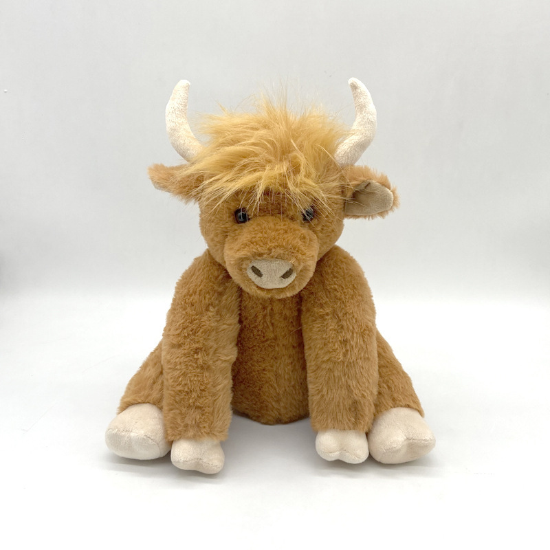 Simulated joints with movable Highland Cow plush doll, long-haired yak plush doll, cow plush toy