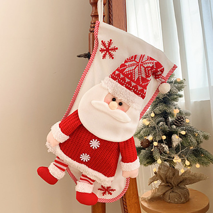 Christmas sock bag knitted three-dimensional elderly snowman gift bag Christmas Eve candy socks children's Christmas gift socks