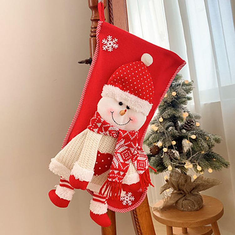 Christmas sock bag knitted three-dimensional elderly snowman gift bag Christmas Eve candy socks children's Christmas gift socks