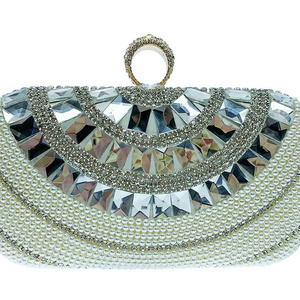 High quality China manufacture Beaded clutch purse Crystal with pearl beaded evening bag women dinner bag with chain strap