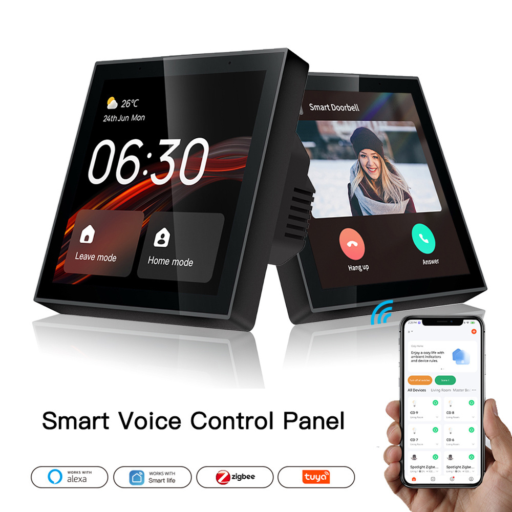 Tuya Wifi and Zigbee Multi-language Touch Screen Smart Panel EU 4 Inch Control Panel Switch with Built-in Alexa Voice Control