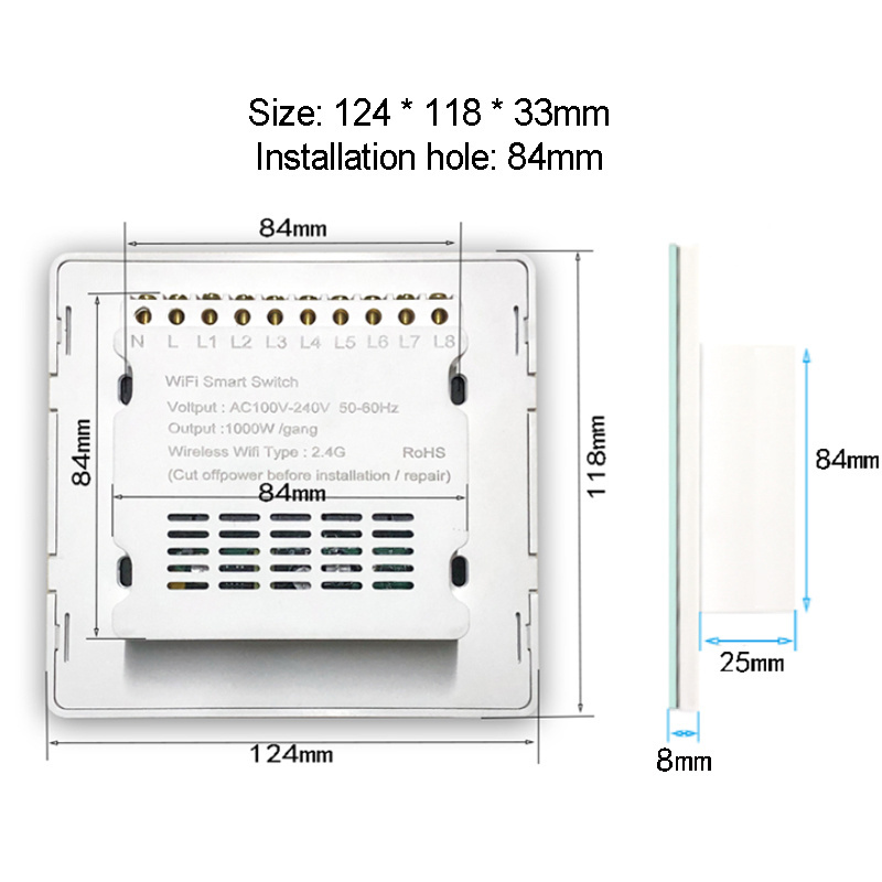 Tuya Smart Life WiFi 4*4 Touch Glass Panel Switch Remote Voice Control with Alexa Google Home  Work