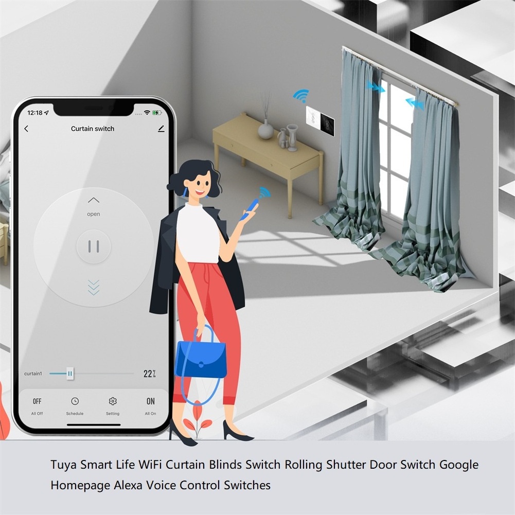 2000W Tuya Smart Life WIFI Remote Control Shutter Rolling Door Smart Touch Switch with Alexa and Google Home Voice