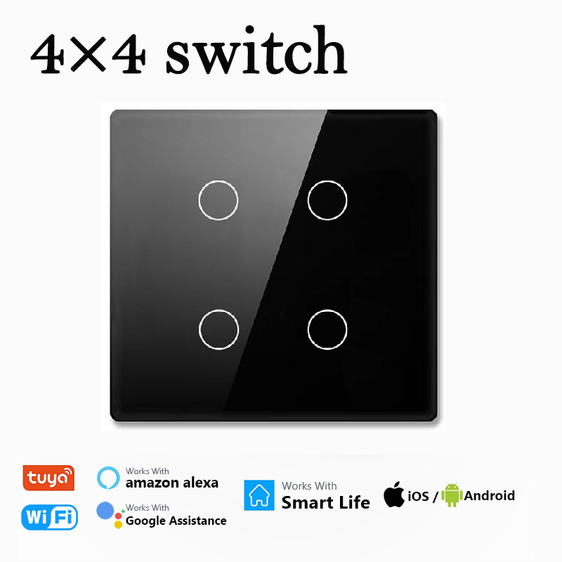 Tuya Smart Life WiFi 4*4 Touch Glass Panel Switch Remote Voice Control with Alexa Google Home  Work