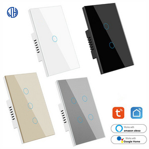 New Design Products Tuya Smart Wifi Wall Switch Us Standard Glass Touch Panel Light Switch Support App Remote Control