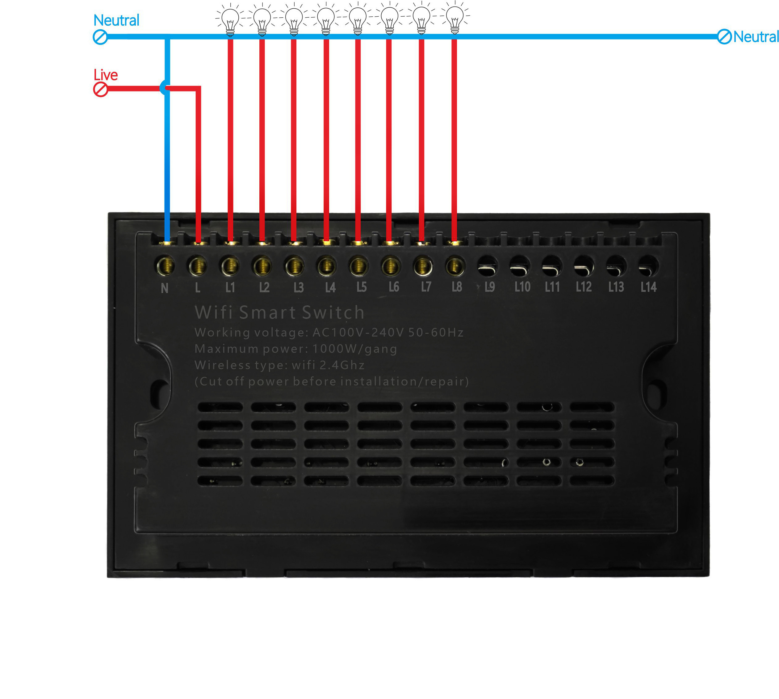 147 specification 6/8/10 way graffiti wifi smart switch zero firewire support setting power failure memory button light