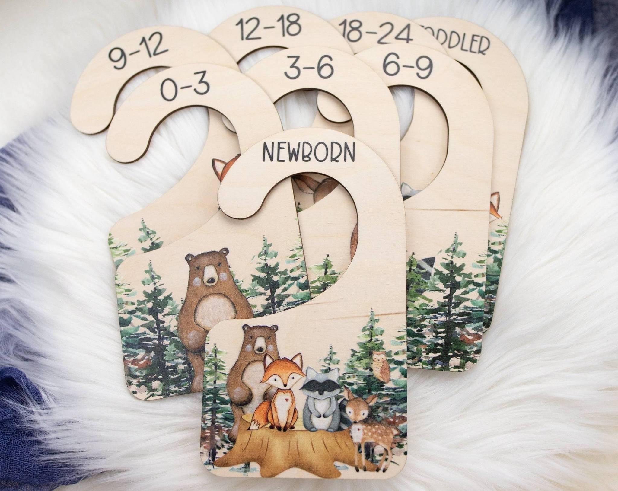 Custom Woodland animal Baby Closet Size Hanger Nursery Clothes Organizers daily necessities Baby Closet wooden Wardrobe Dividers