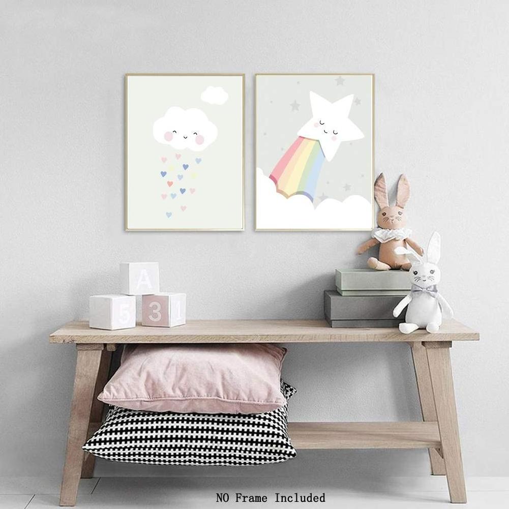 Wholesale Cute Baby Kids Room Nursery Funny Wall Art Print Cartoon Cloud Sun Star Canvas Watercolor Painting Modern Wall Art