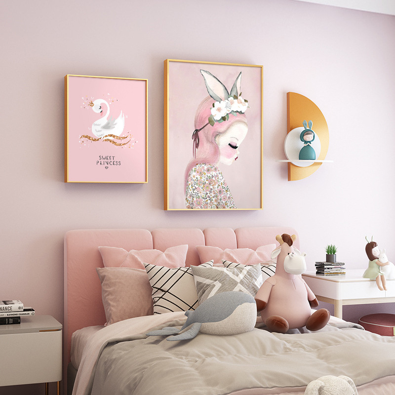 Children's Room Decorative Painting Pink Girl Bedroom Decorative Painting Modern Minimalist Boy Bedsid Cartoon  Hanging Pictures