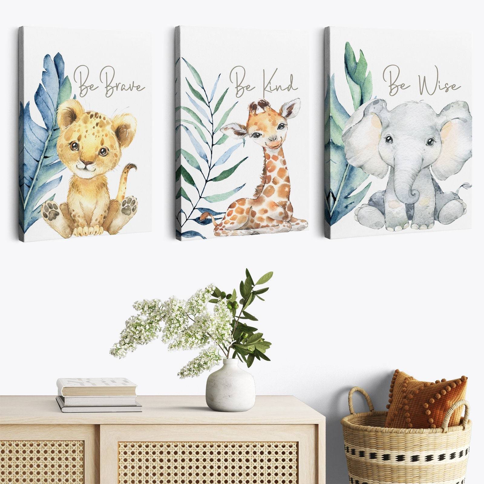 Custom Safari Baby Animals Canvas Poster Nursery wall Art Canvas Home for Living Room Painting Wall Art Pictures