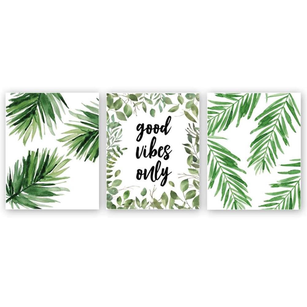 Good Vibes Only Quote Inspirational Art Print Green Leaf Canvas Art Painting Leaves Living Room Home Wall Decor