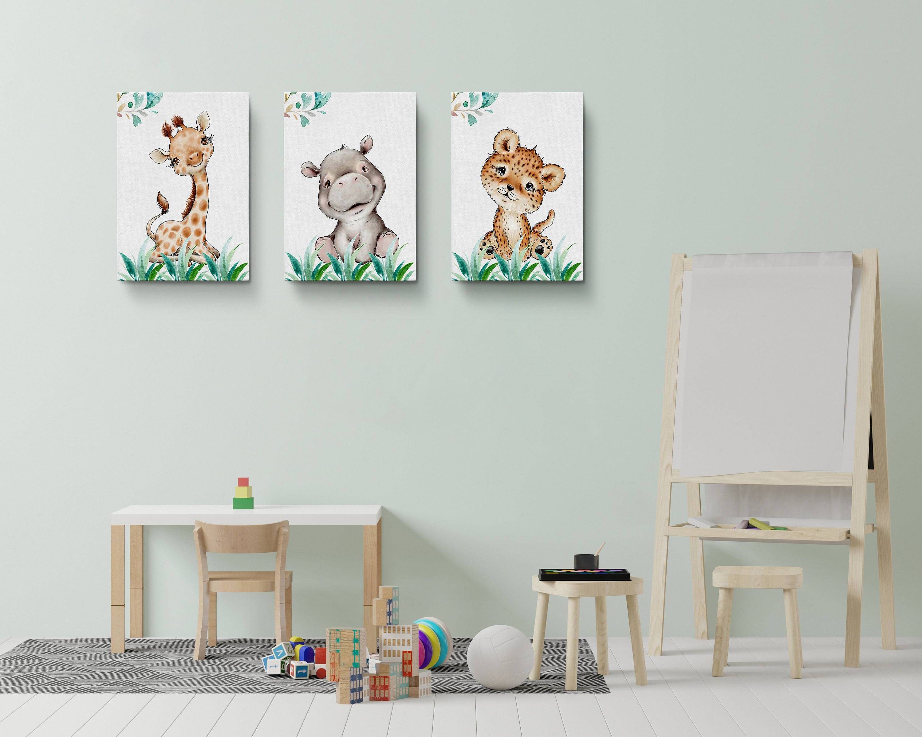 Custom Safari Baby Animals Canvas Poster Nursery wall Art Canvas Home for Living Room Painting Wall Art Pictures