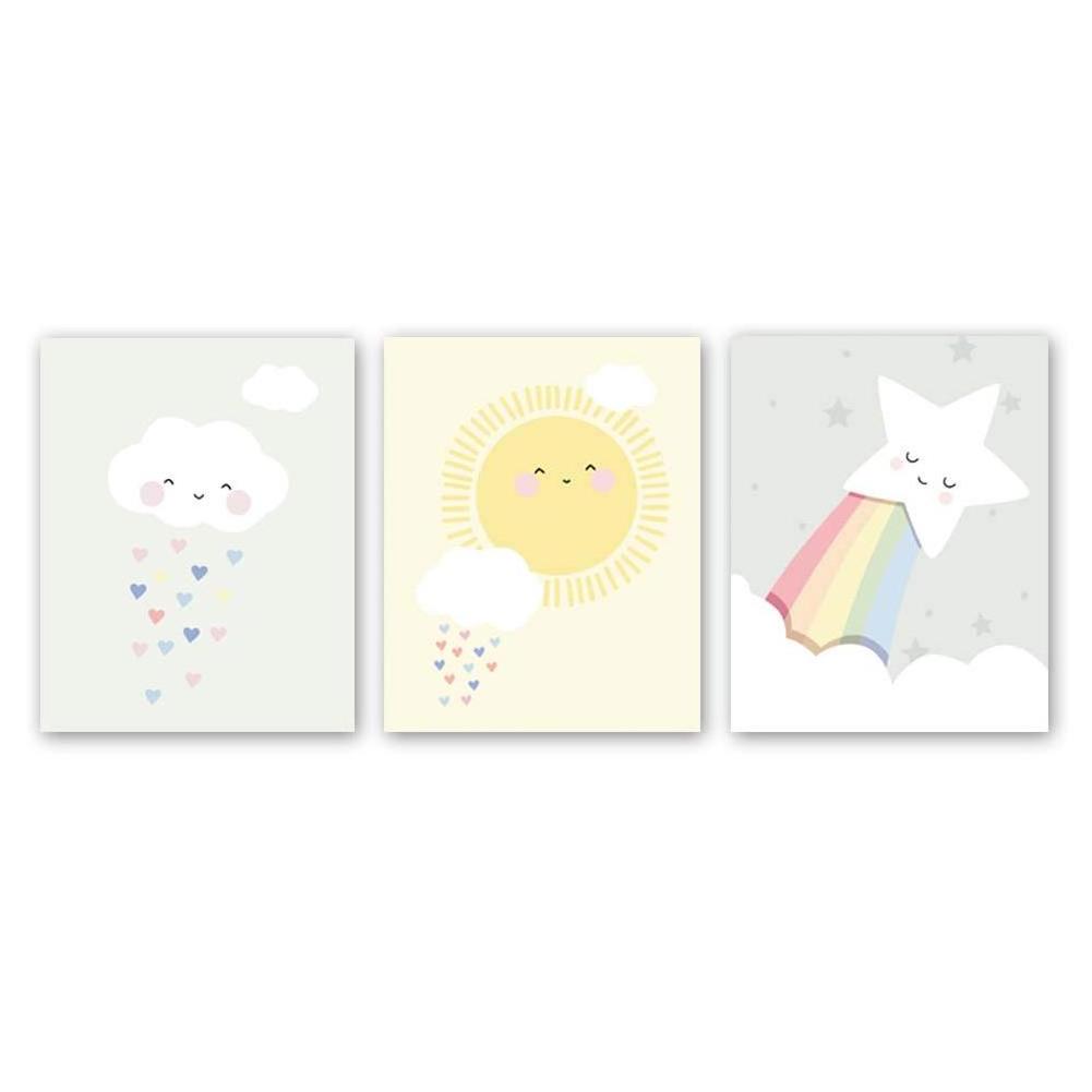 Wholesale Cute Baby Kids Room Nursery Funny Wall Art Print Cartoon Cloud Sun Star Canvas Watercolor Painting Modern Wall Art