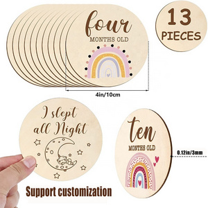 Wholesale Custom engrave printing Baby Birth Wooden Sign Baby Arrival Birth Shower Milestone Discs Baby Monthly Milestone Cards