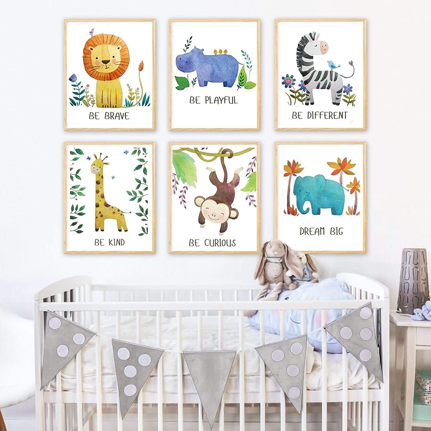 Jungle Safari Animal Unframed Wall Art Inspirational Quote Lion Giraffe Elephant Monkey Zebra Hippo Kids Room Decor