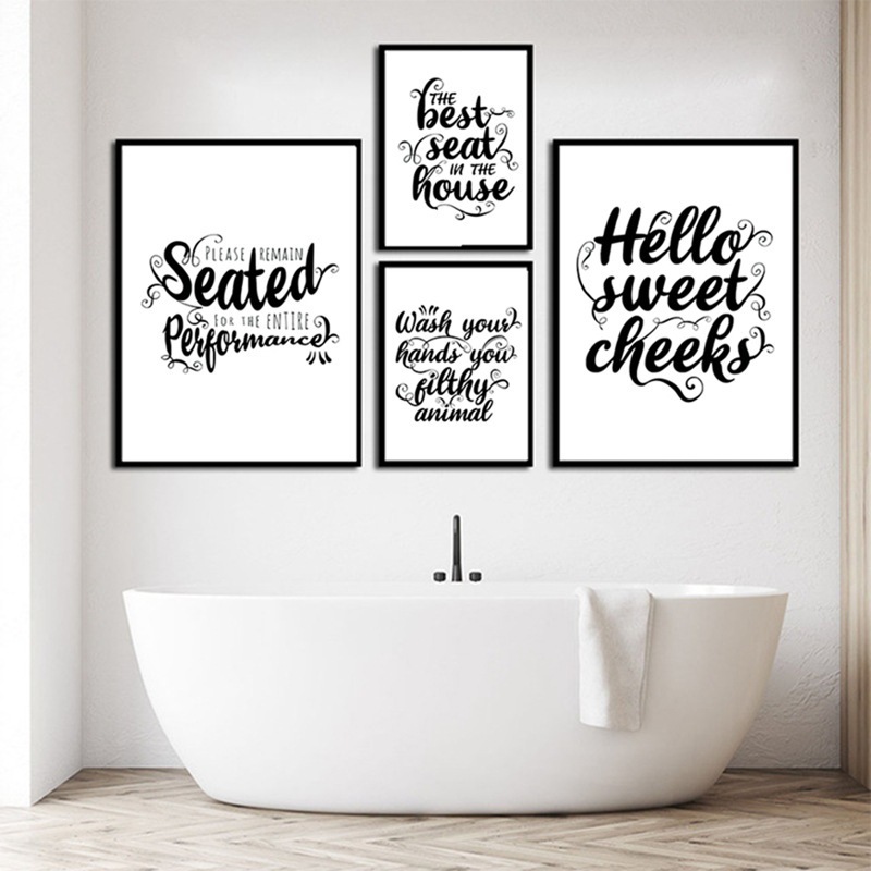 New Bathroom Toilet English Words Quote Signs Modern Decorative Painting Frameless Wall Painting Core