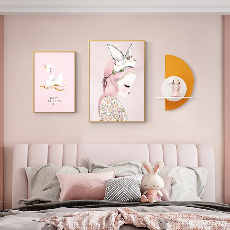 Children's Room Decorative Painting Pink Girl Bedroom Decorative Painting Modern Minimalist Boy Bedsid Cartoon  Hanging Pictures