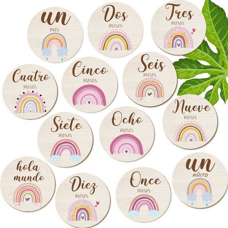 Wholesale Custom engrave printing Baby Birth Wooden Sign Baby Arrival Birth Shower Milestone Discs Baby Monthly Milestone Cards