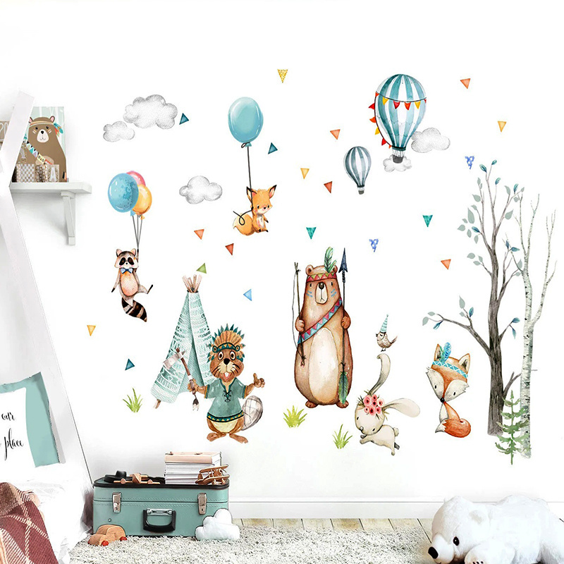 Custom Coloful Waterproof Removable PVC Stickers Forest Animals Kids Room Wall Art Playroom Nursery Wall Stickers For Kids Room