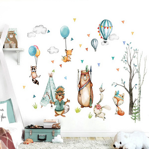 Custom Coloful Waterproof Removable PVC Stickers Forest Animals Kids Room Wall Art Playroom Nursery Wall Stickers For Kids Room