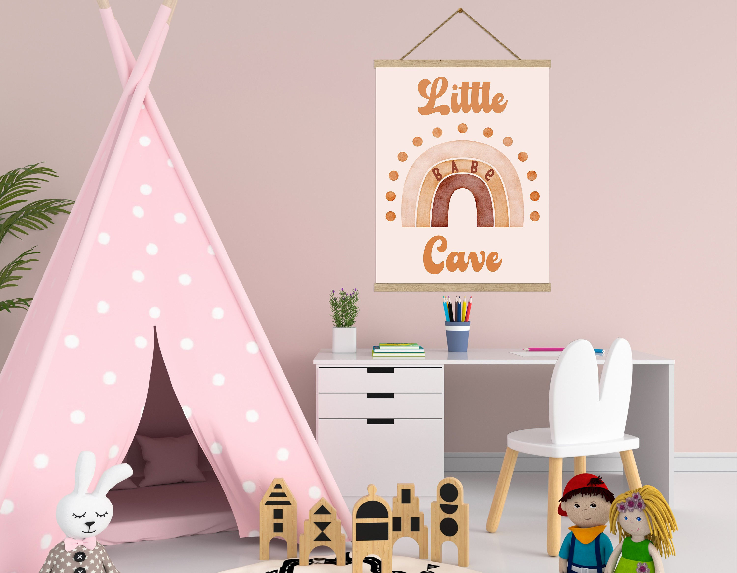 Little Babe Cave Sign Tapestry Wall Art for Toddlers Boho Baby Girl Print Nursery Wall Art Bedroom Playroom or Nursery