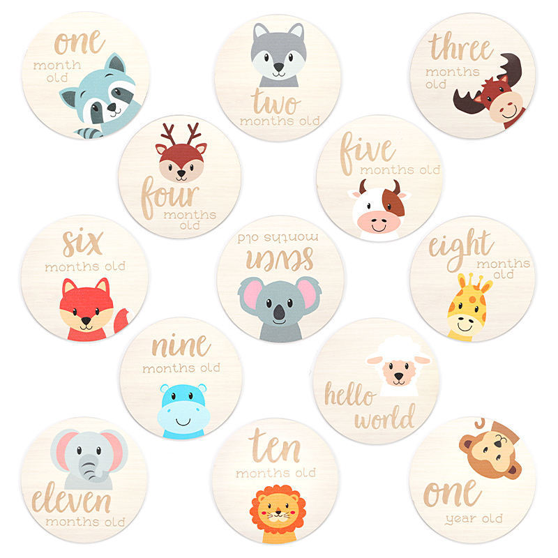 Wholesale Custom engrave printing Baby Birth Wooden Sign Baby Arrival Birth Shower Milestone Discs Baby Monthly Milestone Cards