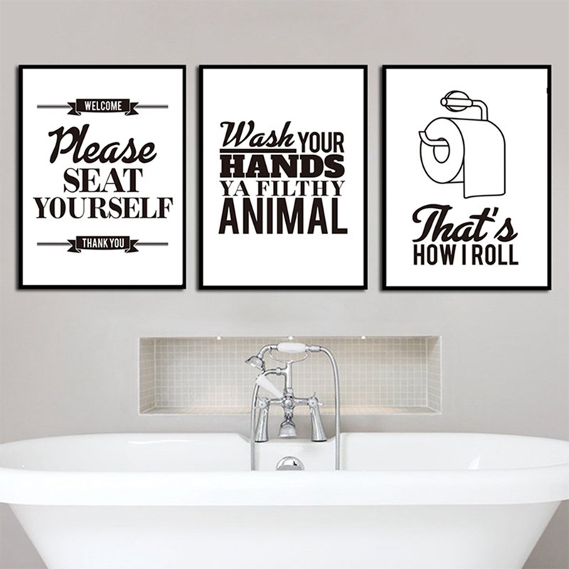 Simple Bathroom Funny Quotes Decoration Painting Black White Poster Prints Wholesale Wall Decor