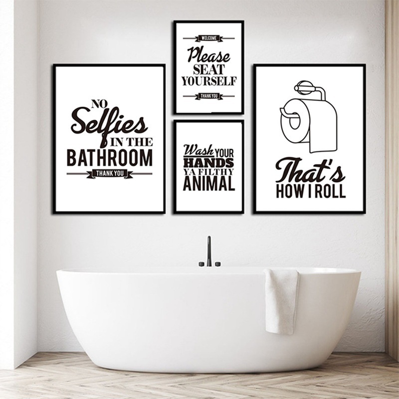 Simple Bathroom Funny Quotes Decoration Painting Black White Poster Prints Wholesale Wall Decor