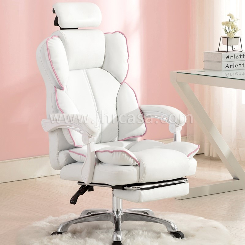 Modern Luxury White Leather Wheels Executive Office Computer Chair Ergonomic Gaming Chair