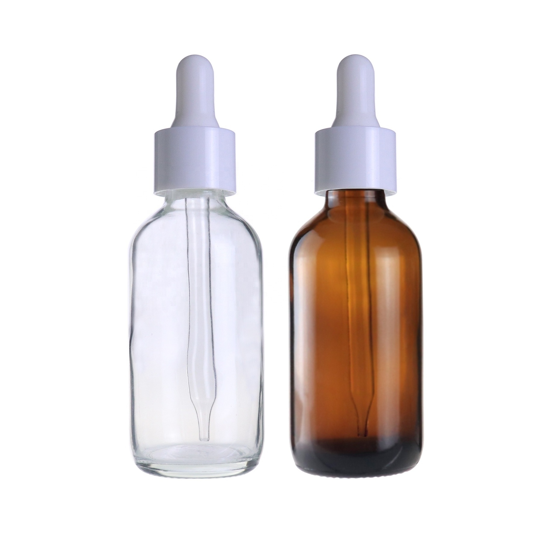 Essential hair Oil Packaging 100ml 60ml 1oz 4 oz Clear Amber Boston Round Glass eye Dropper Bottle With White color Pipette Cap