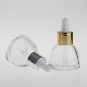 1 oz Fancy pyramid shaped clear Serum Glass Cosmetic Dropper Bottle with Lid