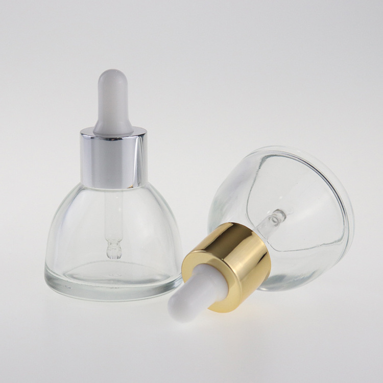 1 oz Fancy pyramid shaped clear Serum Glass Cosmetic Dropper Bottle with Lid