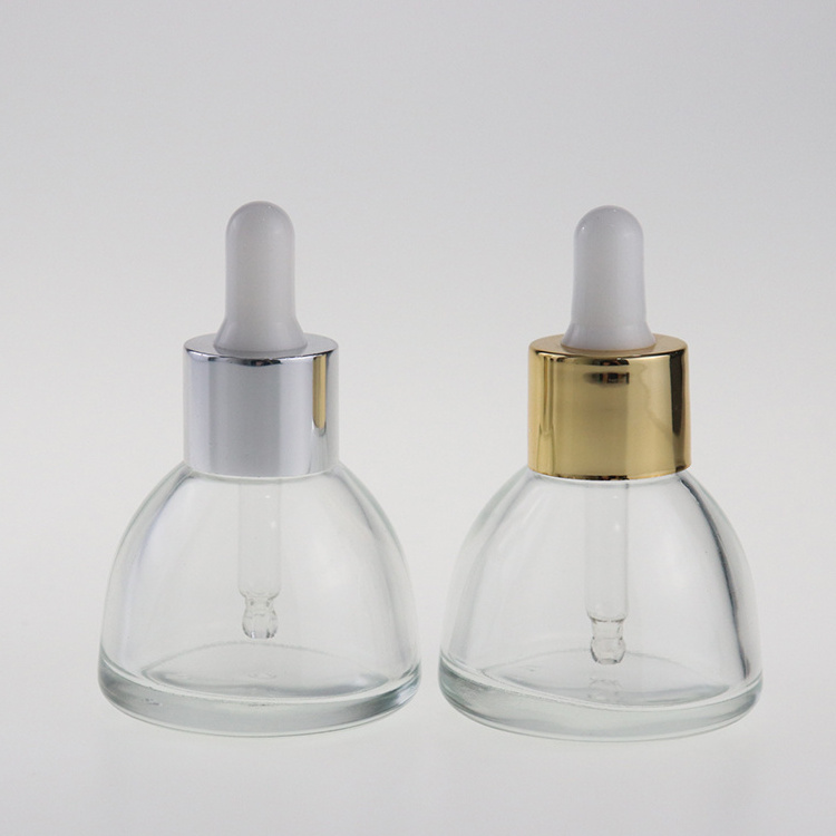 1 oz Fancy pyramid shaped clear Serum Glass Cosmetic Dropper Bottle with Lid