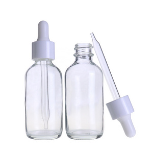 Essential hair Oil Packaging 100ml 60ml 1oz 4 oz Clear Amber Boston Round Glass eye Dropper Bottle With White color Pipette Cap