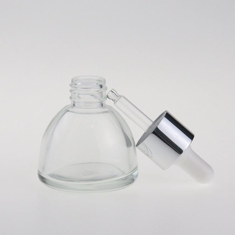 1 oz Fancy pyramid shaped clear Serum Glass Cosmetic Dropper Bottle with Lid