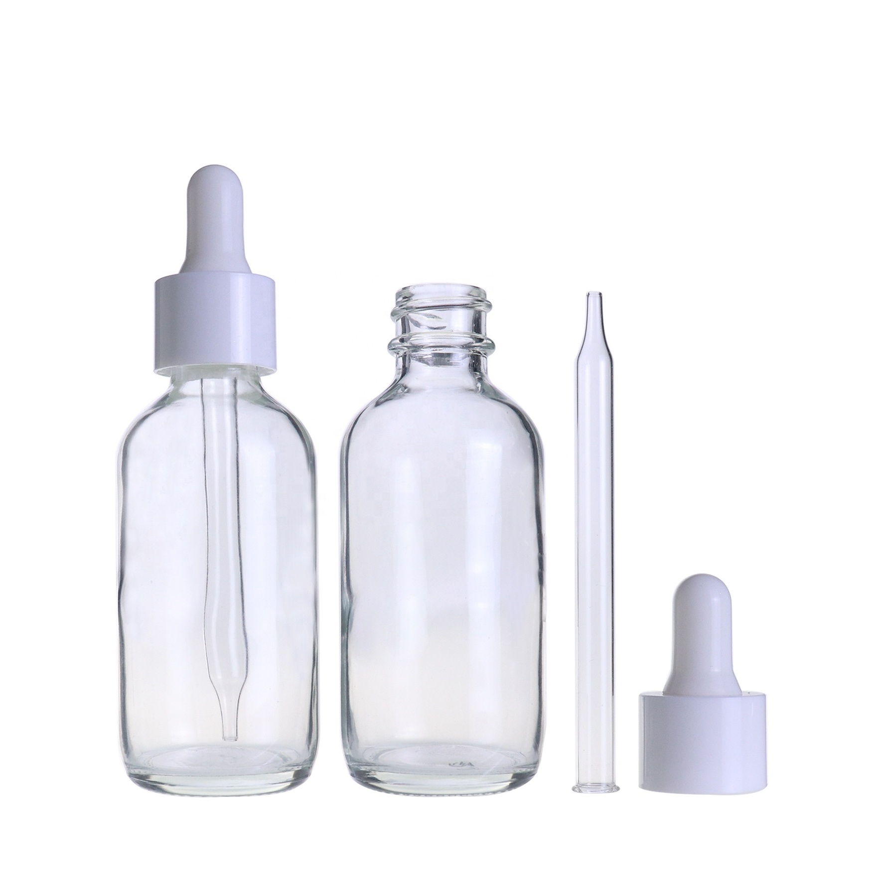 Essential hair Oil Packaging 100ml 60ml 1oz 4 oz Clear Amber Boston Round Glass eye Dropper Bottle With White color Pipette Cap