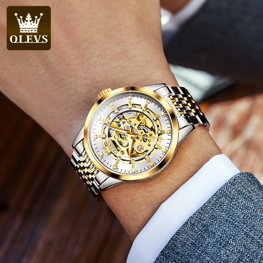 OLEVS 9920 Gold Men Automatic Watch For Men Stainless Steel Luminous Casual Wristwatch Men Clock Wrist Watch