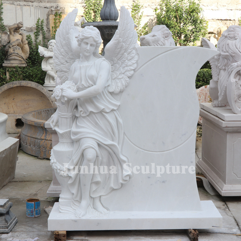 Hand Carved Natural White Marble Angel Tombstone and Monument Wholesale