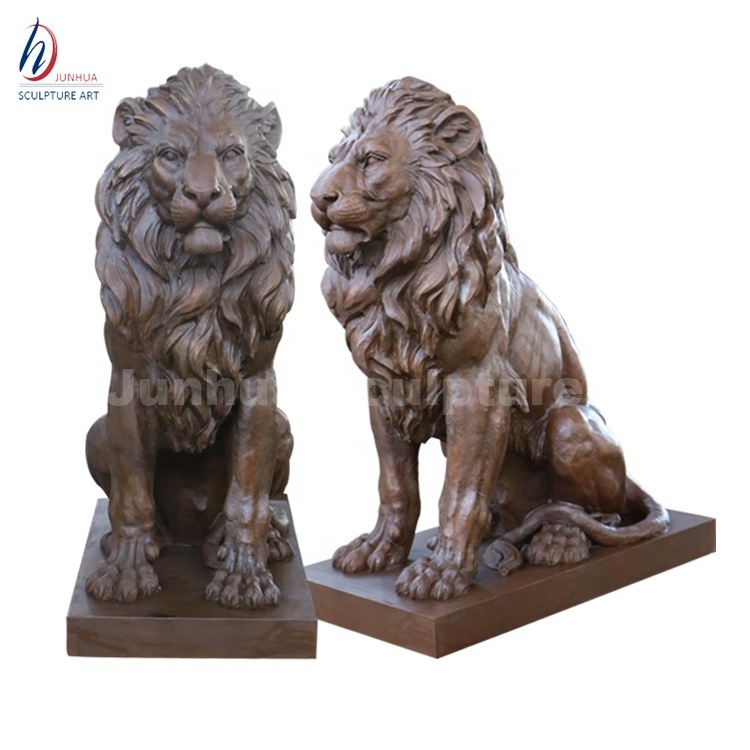 Large Outdoor Metal Bronze Squat Lion Sculptures For Sale