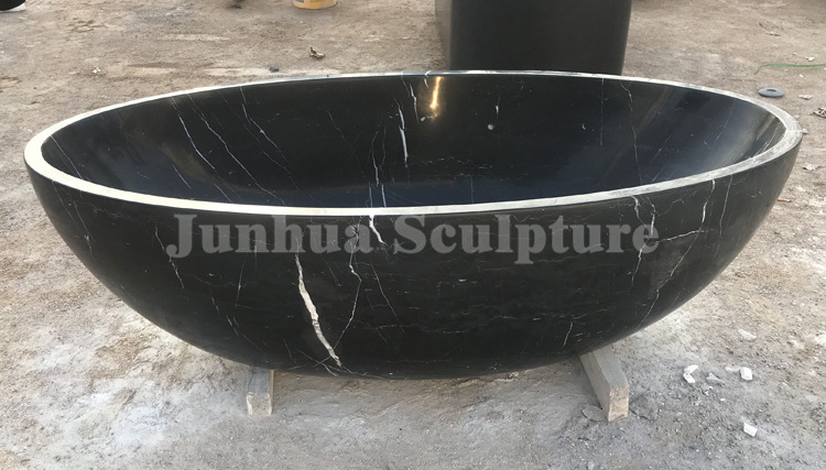 Factory sale Handmade Indoor Classic Solid Black Marble Natural Stone Bathtub With White Veins cheap