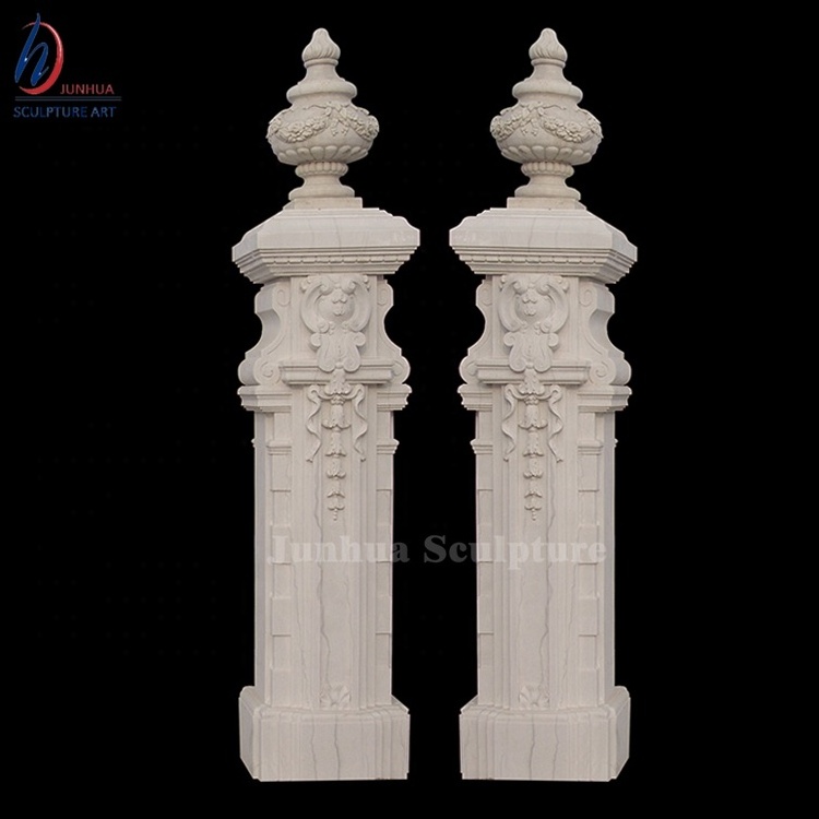 Elegant White Marble Square Gate Pillar Design For Sale