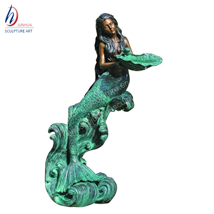 Garden Decoration Hand Made Life Size Bronze Mermaid Statue With Dolphin